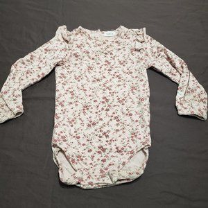 Newbie Floral Ruffled Long Sleeve Diaper Shirt Size 12-18 Months Organic Cotton